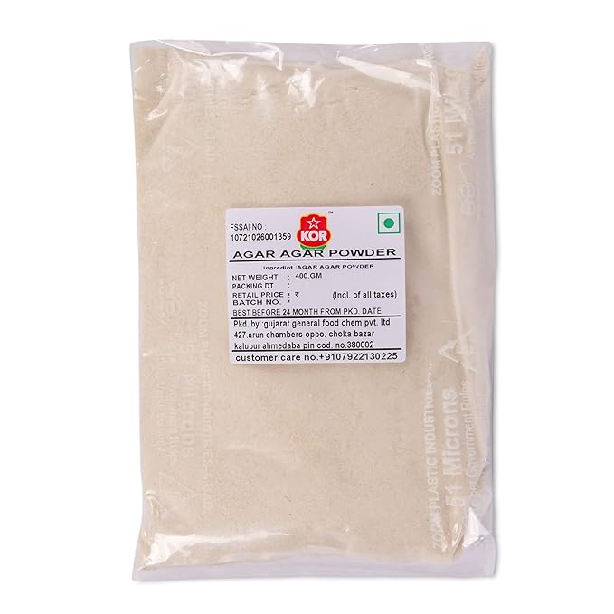 KOR Agar Agar Powder - 400g (Pack of 1) /Kanten/Versatile Thickener/Healthy Gelatin Substitute/Perfect for Making Jelly/China Grass Powder/Gluten Free / 100% Natural & Vegetarian