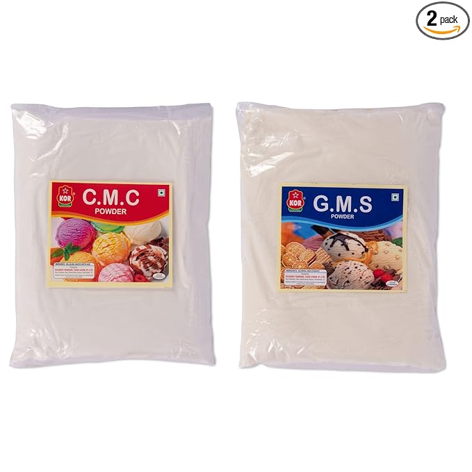 KOR Combo of GMS Powder, 800G (Glycerol Monostearate) + CMC Powder,800G (Carboxymethyl Cellulose) – Pack of 2 / Making for Soft, Smooth and Creamy, Instant Cake Premixes and Ice Creams