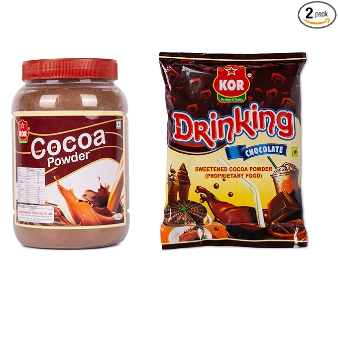 KOR Combo Of Drinking Chocolate Powder (800G) + Natural Cocoa Powder (400G) – Pack Of 2 / Used in Biscuits, Ice Cream, Dairy Drinks and Cakes/Shakes, Smoothies, Frosting Making